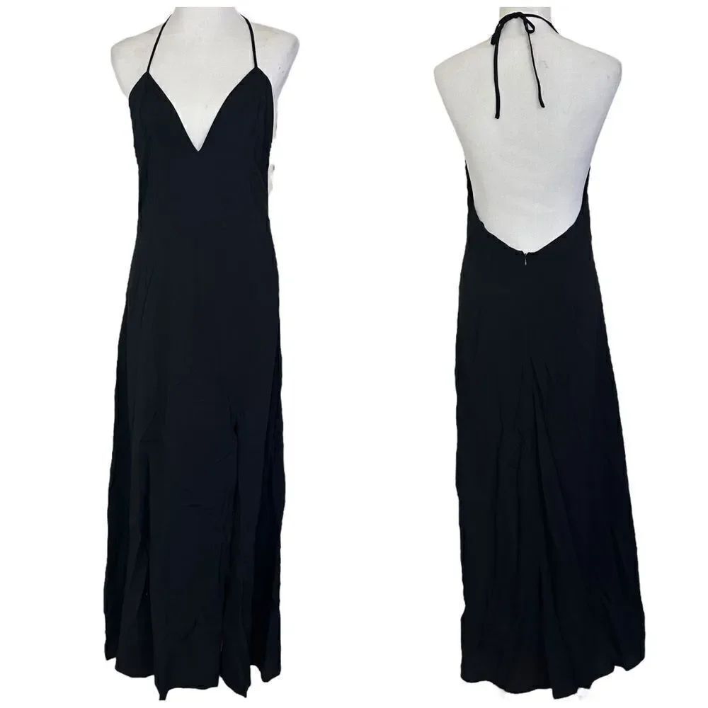 Toni Black cocktail classic slip dress Sleeveless Low Back formal Maxi Gown